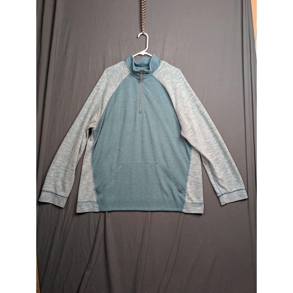 Tommy Bahama Mens XL 1/4 Zip Pullover Blue Gray Heathered Performance Sweatshirt